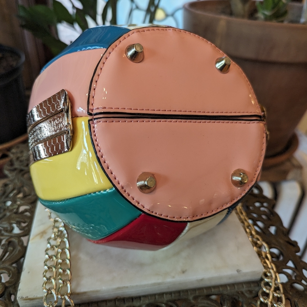 Rainbow Balloon Ball Purse with gold detail and crossbody chain - Picture 6 of 8